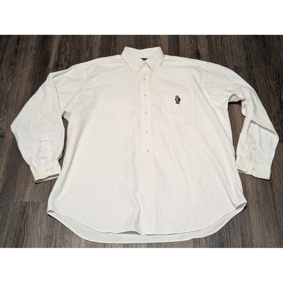 Ralph Lauren Blake XL White Long Sleeve Button Down Shirt Polo Bear READ - Picture 1 of 7